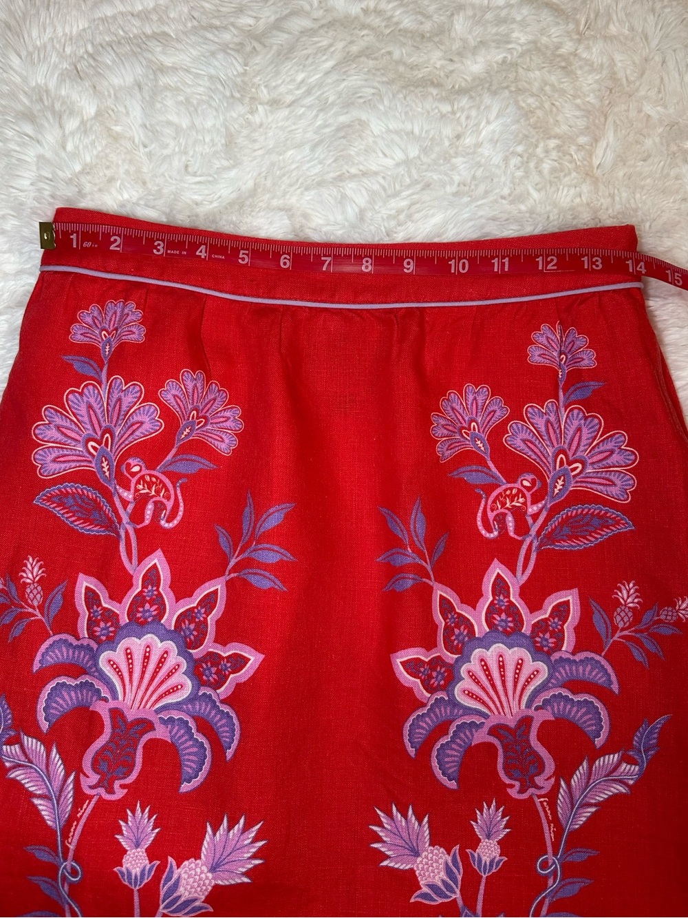 FARM Rio Porcelain Garden Red Motif Linen Blend Scalloped Midi Skirt S - Picture 11 of 16